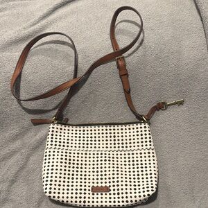 Fossil Polka Dot Crossbody Bag with Brown Strap